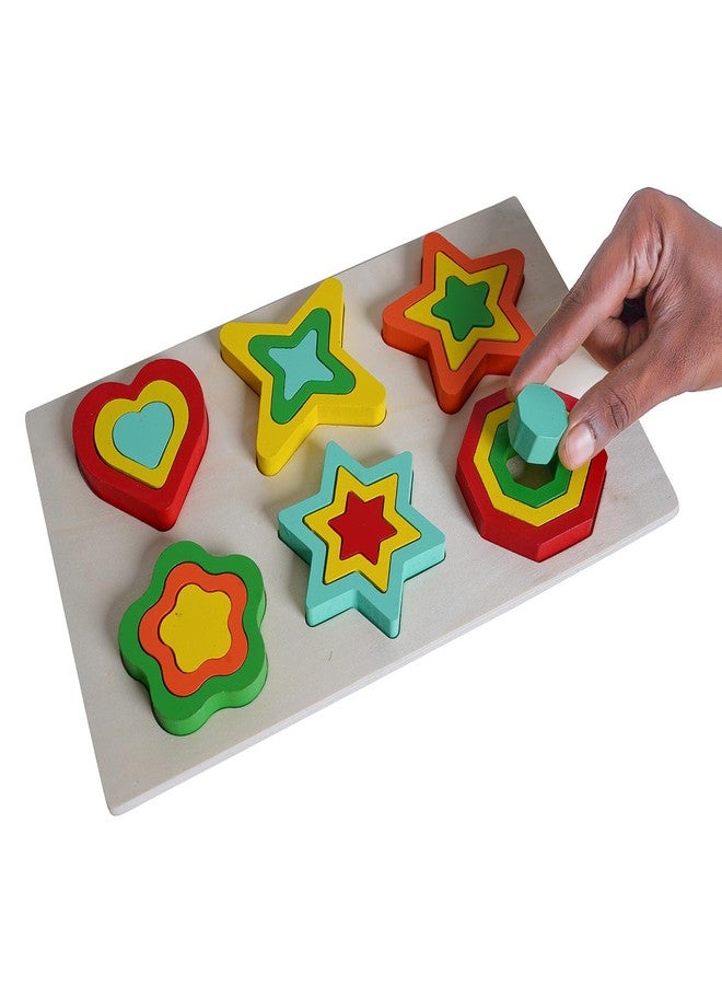 BUFACK Wooden Geometric Shape Sorter Toys for Kids-Wooden Puzzles-Kids Toys for 2-5 Years Girl-6 Different Shapes-Educational Learning Toy, Multicolour (Medium) - Image 3